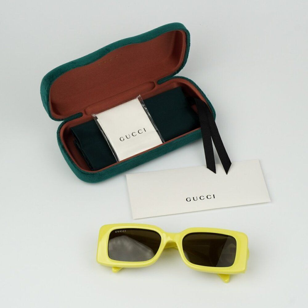NEW Gucci GG1325S 007 Acid Yellow Brown Rectangle Unisex Sunglasses GG 1325S
